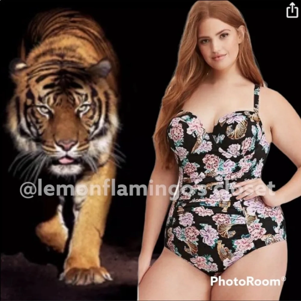 Torrid tiger floral lattice back swimsuit